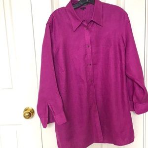 100% linen magenta collared button-down